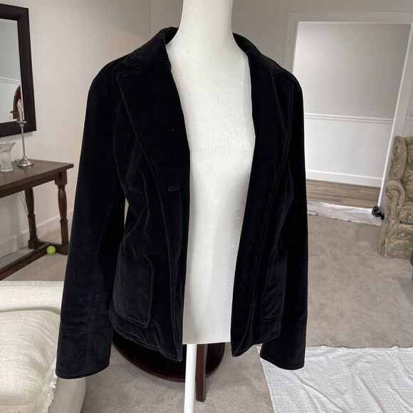 Garnet Hill Velvet Blazer Black Size 8 Stretch Holiday Event 3 Button Pockets - Picture 1 of 15